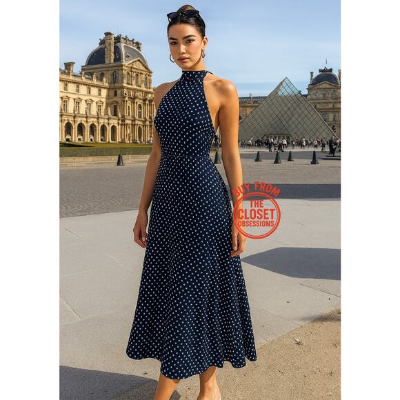 ZARA BLOGGER FAVE!!! Belted Pleated Halter Midi Dress NWT 💙 - Picture 2 of 16